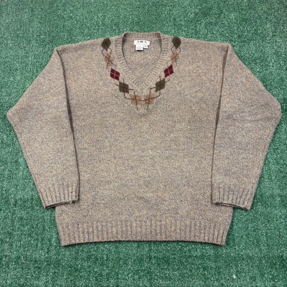 Vintage 90's Eddie Bauer AKA Wool Argyle V-Neck Sweater